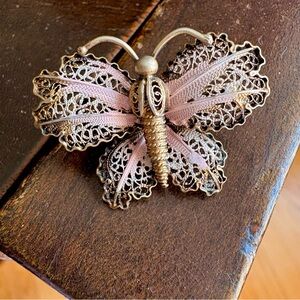 Elegant Golden Pink Butterfly Brooch